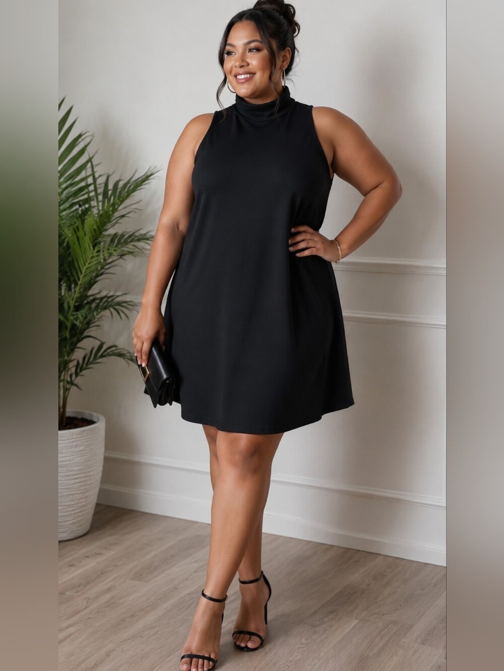 Lauren Ralph Lauren Black Mock Neck Halter Cocktail Dress Size 16